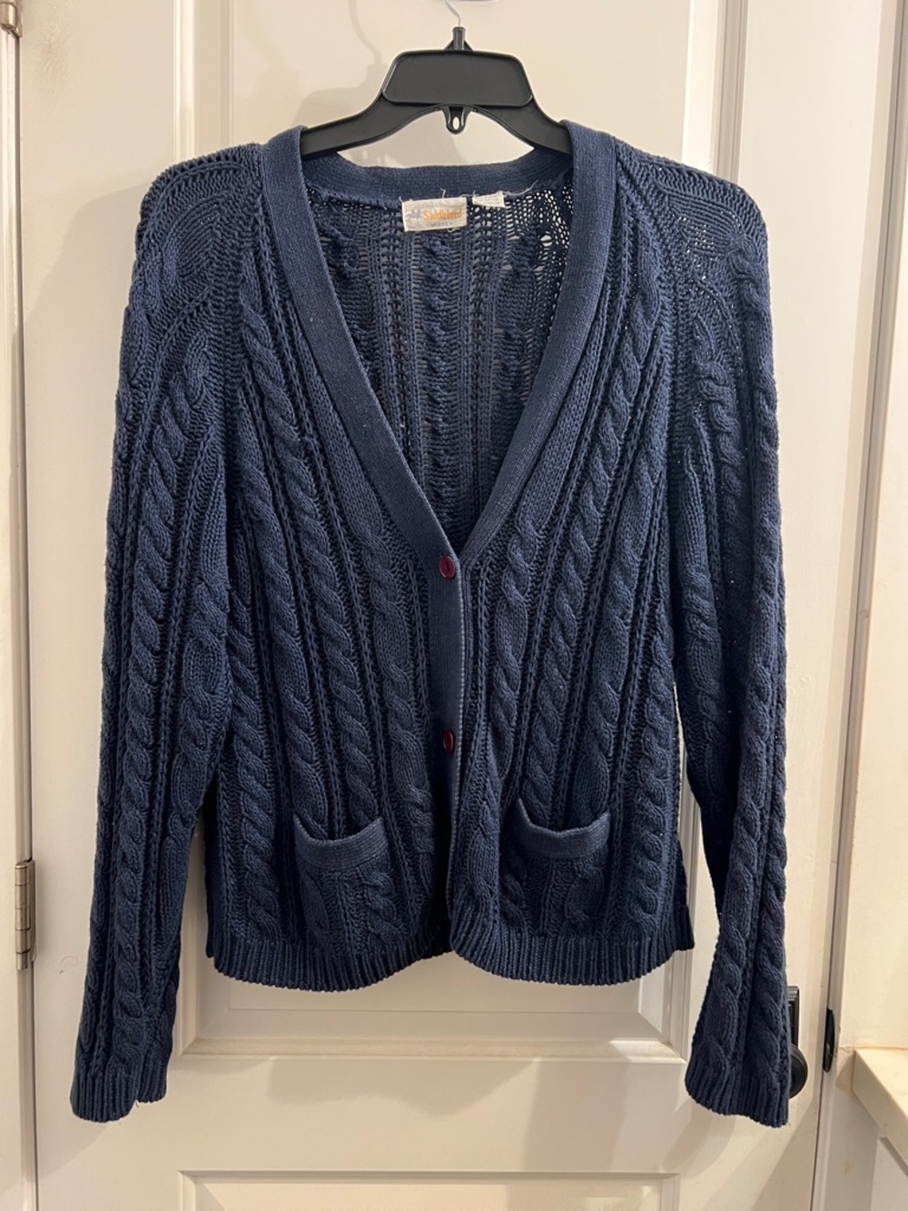 Saddlebred Navy Cable-Knit V-Neck Cardigan
